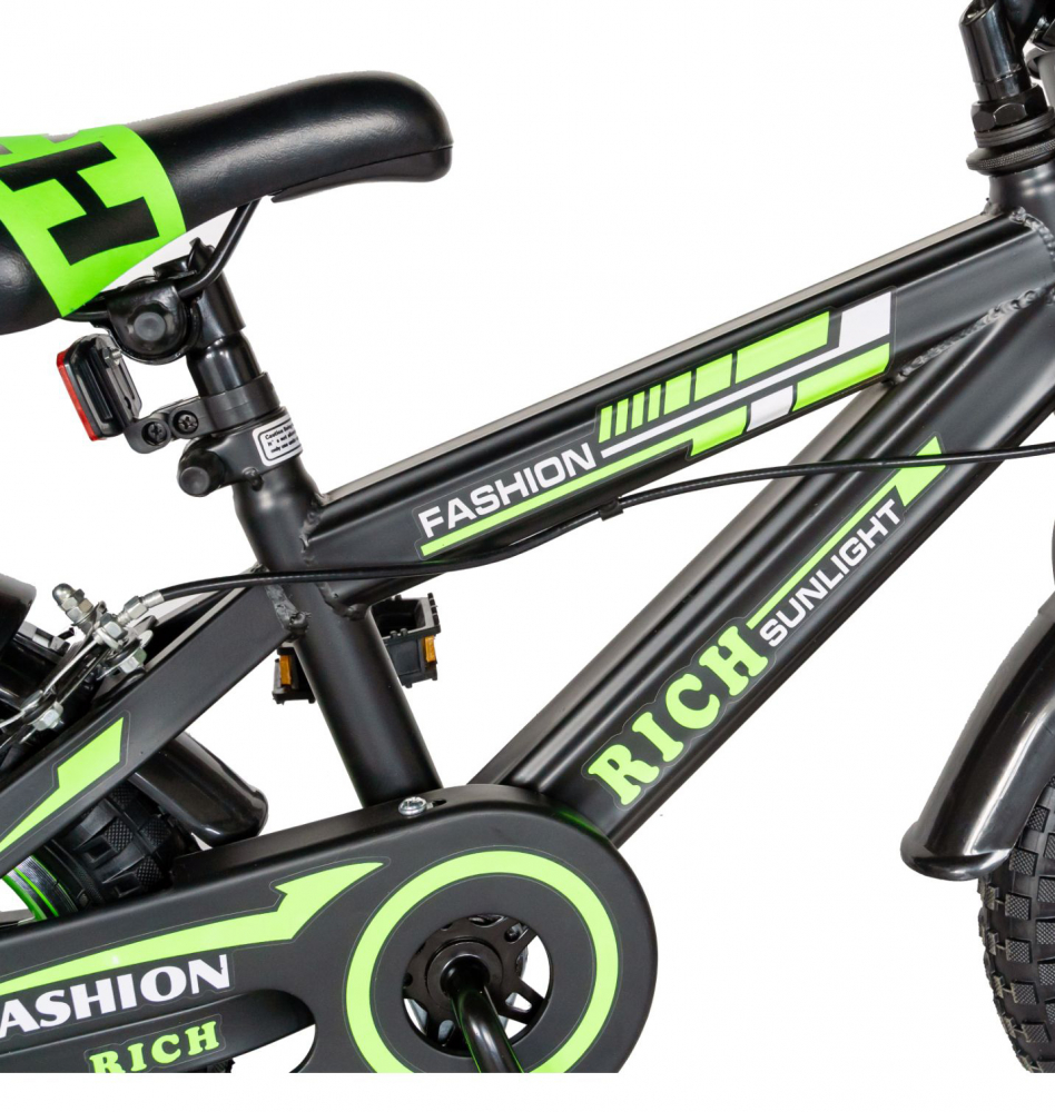 Bicicleta baieti Rich Baby T1202C 12 inch C-Brake cu roti ajutatoare 2-4 ani negruverde - 7