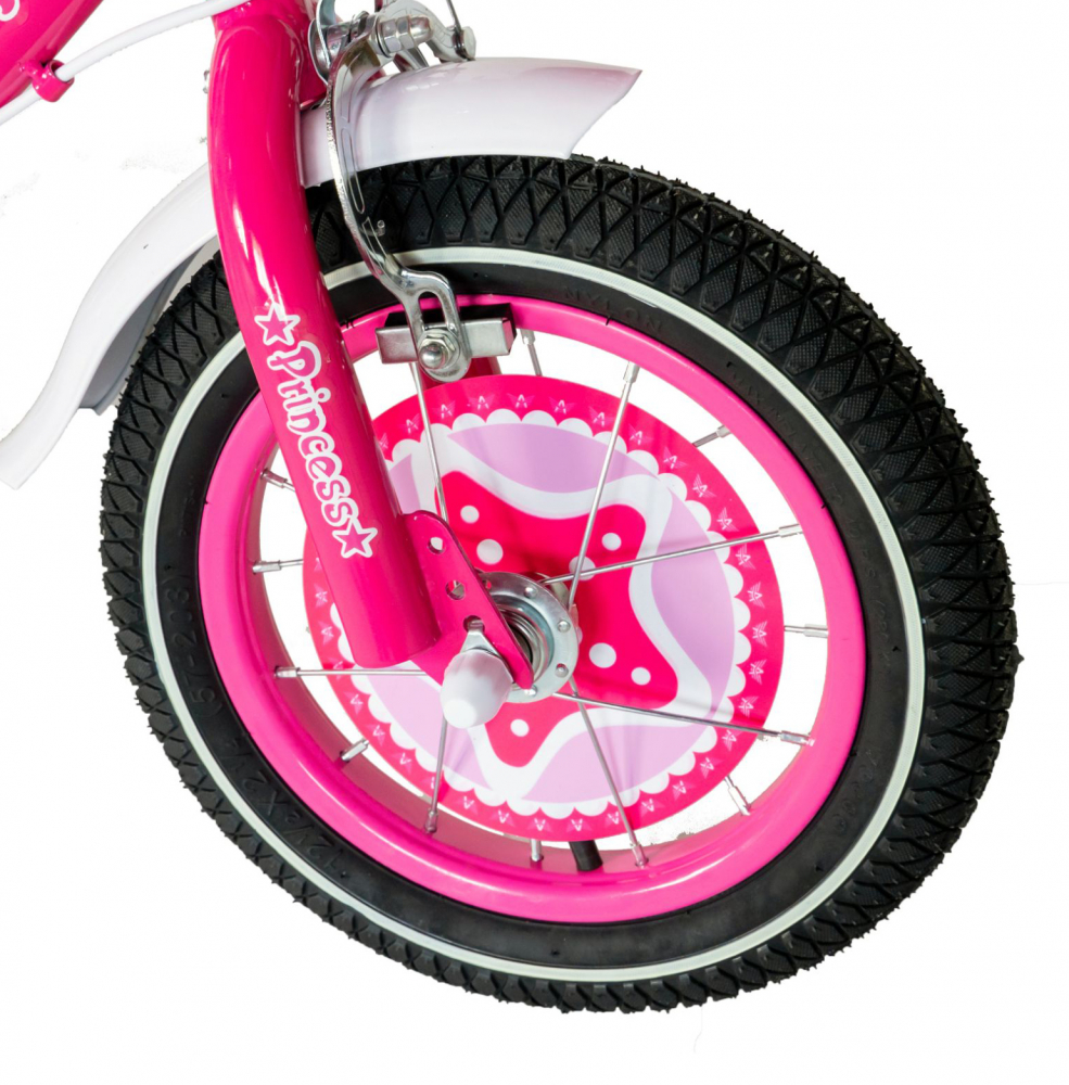 Bicicleta fete Rich Baby T1201C 12 inch C-Brake cu roti ajutatoare 2-4 ani fucsiaalb