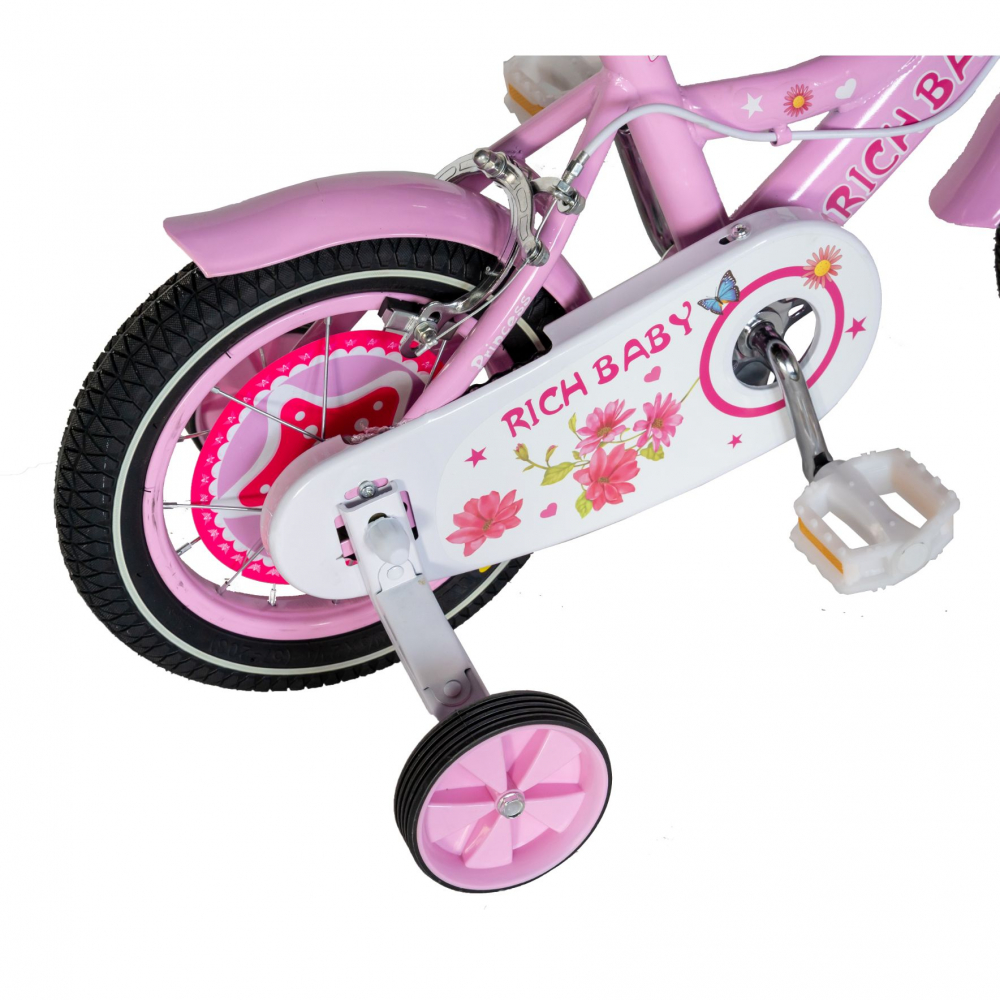Bicicleta fete Rich Baby T1201C 12 inch C-Brake cu roti ajutatoare 2-4 ani rozalb - 5