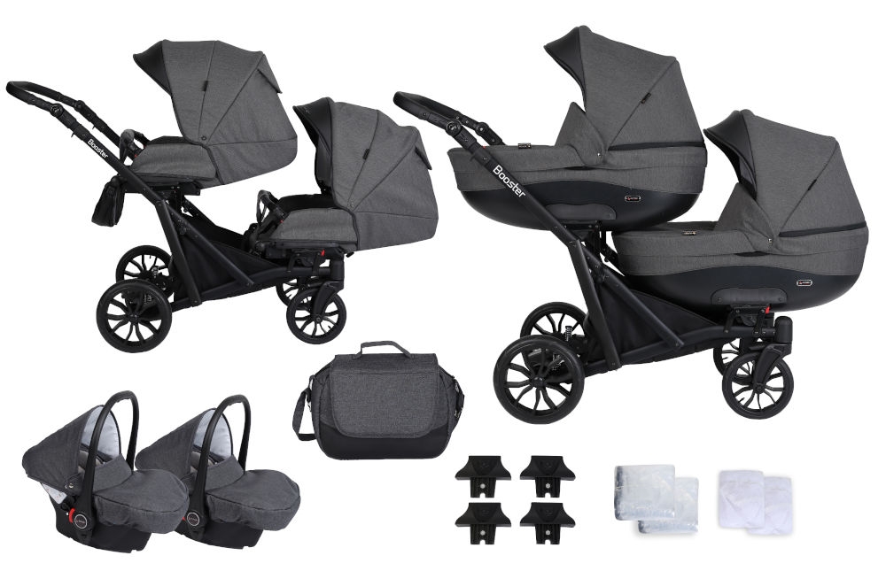 Carucior gemeni kunert booster 3 in 1 grafitcadru negru