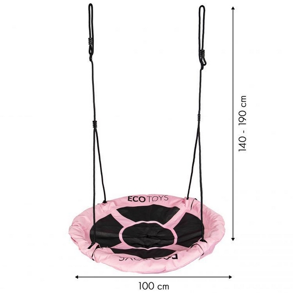 Leagan pentru copii Ecotoys BOC100 cuib de barza, cadru din otel galvanizat roz cu negru - 1 | YEO