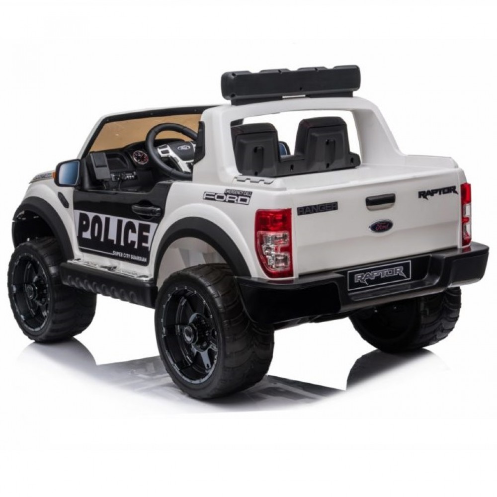 Masinuta electrica cu roti din cauciuc Ford Raptor Police alb - 5