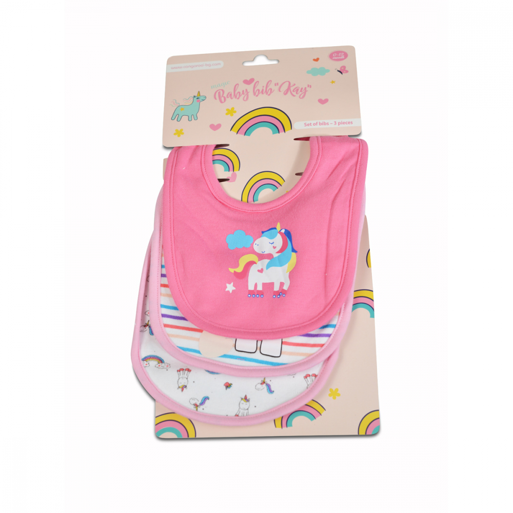 Set 3 bavete de bumbac kay pink