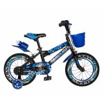 Bicicleta baieti Rich Baby R14WTA 14 inch cu roti ajutatoare si led 3-5 ani negru/albastru