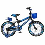 Bicicleta baieti Rich Baby R16WTA 16 inch cu roti ajutatoare si led 4-6 ani negru/albastru