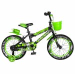 Bicicleta baieti Rich Baby R16WTA 16 inch cu roti ajutatoare si led 4-6 ani negru/verde