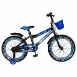 Bicicleta baieti Rich Baby R18WTA 18 inch cu roti ajutatoare si led 5-7 ani negru/albastru
