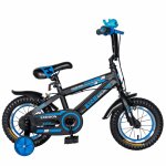 Bicicleta baieti Rich Baby T1202C 12 inch C-Brake cu roti ajutatoare 2-4 ani negru/albastru