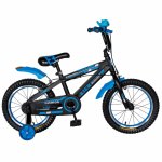 Bicicleta baieti Rich Baby T1602C 16 inch C-Brake cu roti ajutatoare 4-6 ani negru/albastru