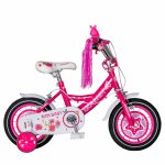 Bicicleta fete Rich Baby T1201C 12 inch C-Brake cu roti ajutatoare 2-4 ani fucsia/alb