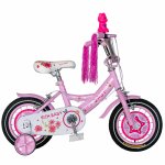 Bicicleta fete Rich Baby T1201C 12 inch C-Brake cu roti ajutatoare 2-4 ani roz/alb