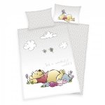 Lenjerie de pat Winnie The Pooh pentru copii din bumbac reversibila cu 2 piese