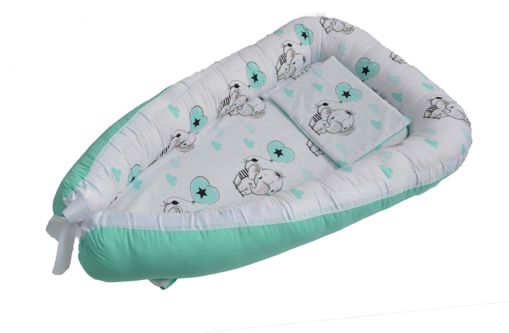 Cuib bebelusi ingrids fabrics elefant mint bumbac 100