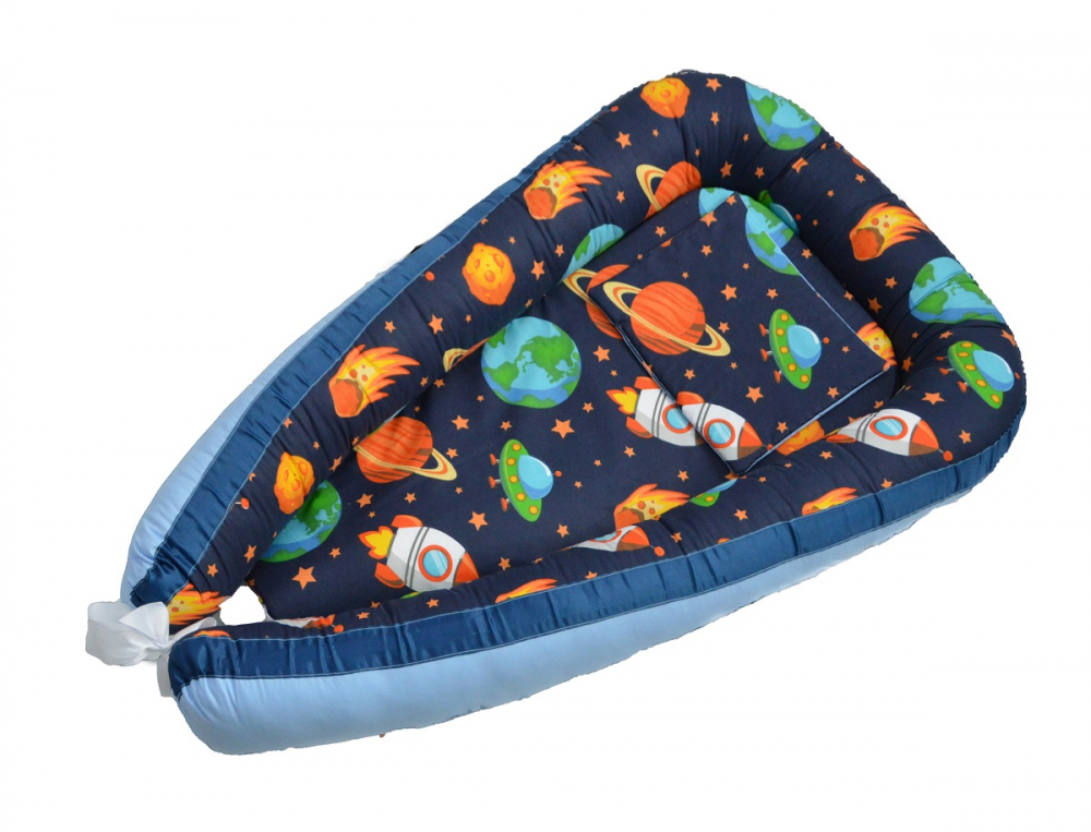 Cuib bebelusi ingrids fabrics space baby blue bumbac 100