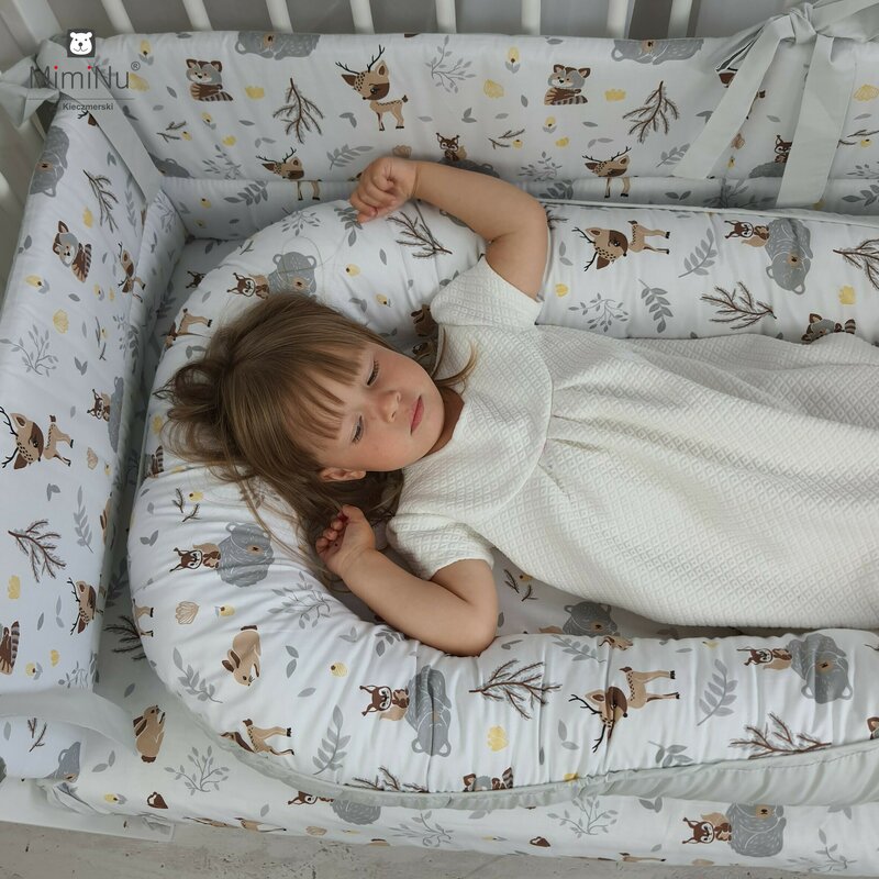 Cosulet bebelus pentru dormit Baby Nest 105×66 cm Forest Friends GreyBeige MimiNu 105x66 imagine 2022 protejamcopilaria.ro
