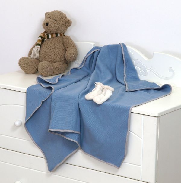 Paturica bebe tricotata bumbac 72 x 110cm Pure Blue - 1