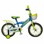 Bicicleta baieti Rich Baby T1603C 16 inch V-Brake cu roti ajutatoare 4-6 ani albastru/galben