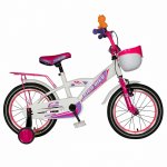 Bicicleta fete Rich Baby T1203C 12 inch C-Brake cu roti ajutatoare 2-4 ani alb/roz