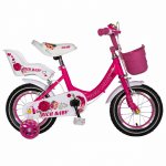 Bicicleta fete Rich Baby T1205C 12 inch C-Brake cu roti ajutatoare 2-4 ani fucsia/alb