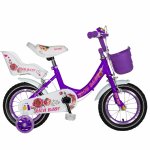 Bicicleta fete Rich Baby T1205C 12 inch C-Brake cu roti ajutatoare 2-4 ani mov/alb
