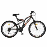 Bicicleta munte dubla suspensie Rich R2449A roata 24 frana V-Brake 18 viteze negru/portocaliu