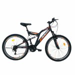 Bicicleta munte dubla suspensie Rich R2649A roata 26 frana V-Brake 18 viteze negru / portocaliu