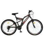 Bicicleta munte dubla suspensie Rich R2649A roata 26 frana V-Brake 18 viteze negru / rosu
