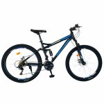 Bicicleta munte dubla suspensie Velors V2660D roata 26 frana disc 18 viteze negru/albastru