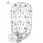 Cosulet bebelus pentru dormit Baby Nest 105x66 cm Forest Friends Grey/Beige MimiNu