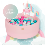 Piscina uscata cu 250 bile 7 cm MeowBaby Unicorn Set 90x30 cm Roz Pastel