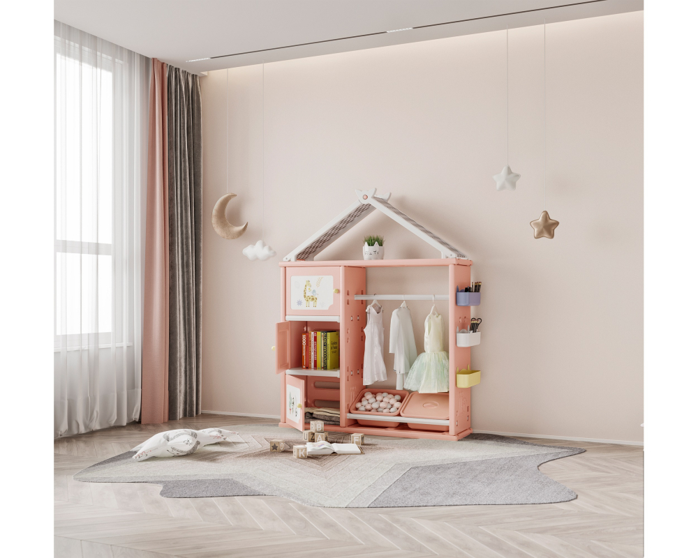 Dulap Organizator Pentru Copii Cu 4 Cutii Nichiduta Happy House Pink