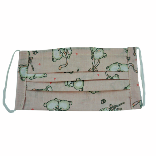 Masca faciala pentru copii cu pliuri din bumbac reutilizabila 2 straturi baby bear roz