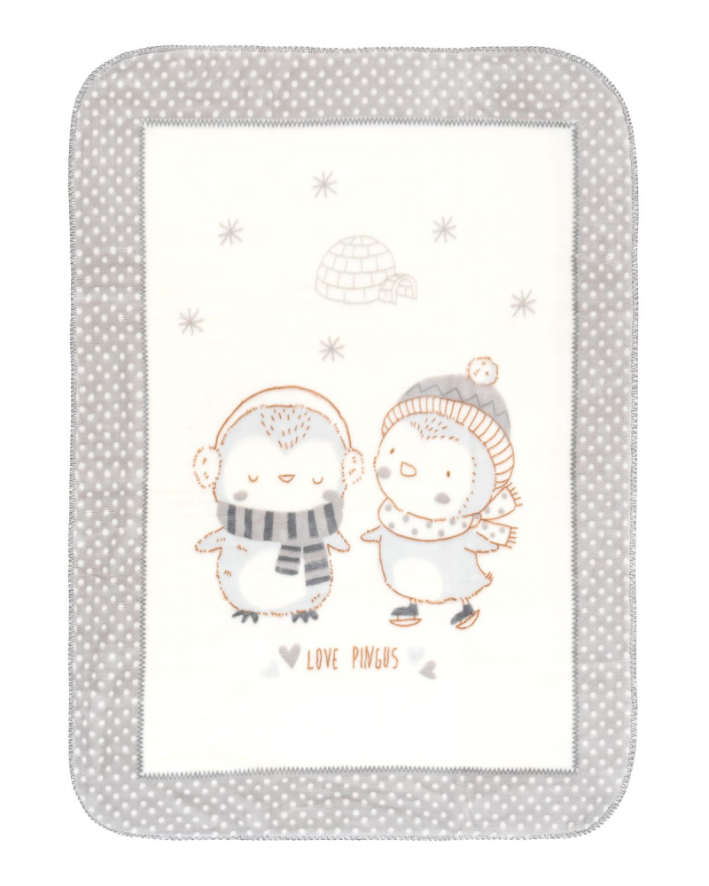 Paturica moale super soft 110 x 140 cm love pinguins grey