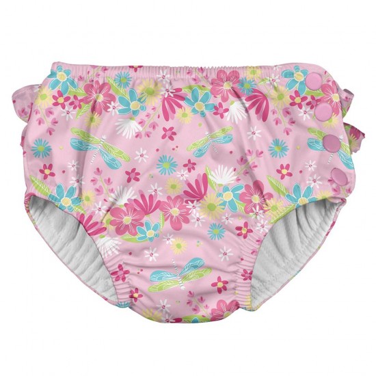 Scutec refolosibil pentru inot spf 50+ light pink dragonfly floral cu volanase 12 luni