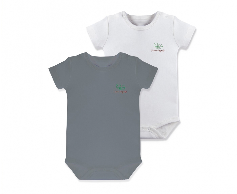 Set 2 body tricou din bumbac organic 100% BabyCosy 12-18 luni Grey/White