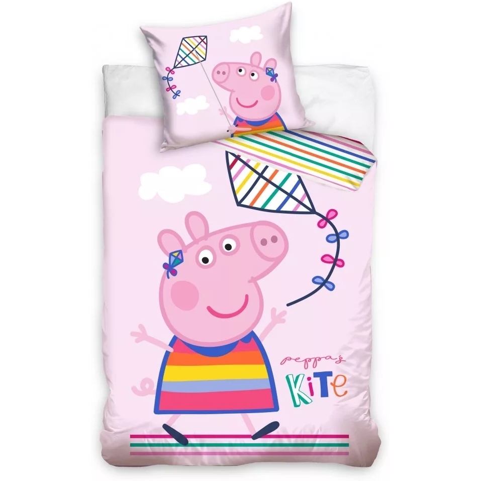 Set lenjerie pat copii Peppa Pig Kite 100×135 + 40×60 SunCity roz 100x135 imagine noua responsabilitatesociala.ro