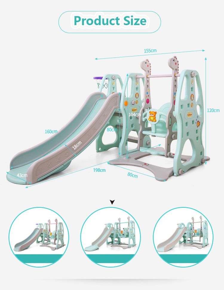 Spatiu de joaca Nichiduta Giraffe Blue 3 in 1 cu leagan,tobogan si cos de baschet - 1 | YEO