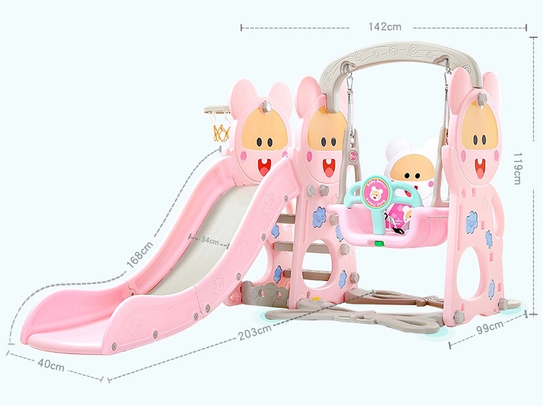 Spatiu de joaca 3 in 1 cu leagan si tobogan Nichiduta Happy Baby Pink - 1 | YEO