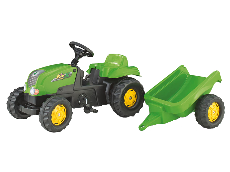 Tractor cu pedale Rolly Kid X verde cu remorca - 1