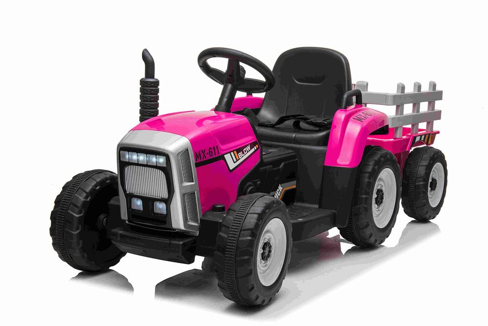 Tractor electric 12V 60W cu remorca Nichiduta Farmer Pink cu remorca detasabila, unitate audio cu Usb si Mp3 , schimbator de viteze si lumini led