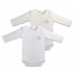 Set 2 body cu maneca lunga 100%bumbac organic 3-6 luni I Love Organic White/Ecru