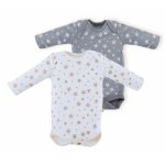 Set 2 body cu maneca lunga 100%bumbac organic 9-12 luni BabyCosy Ecru/Grey