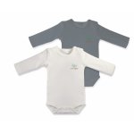 Set 2 body cu maneca lunga 100%bumbac organic 9-12 luni I Love Organic Ecru/Grey