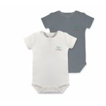 Set 2 body tricou din bumbac organic 100% BabyCosy 3-6 luni Ecru/Grey