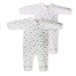 Set 2 salopete din bumbac organic 100% 18-24 luni cu fermoar BabyCosy White/Ecru