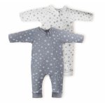 Set 2 salopete din bumbac organic 100% 6-9 luni cu fermoar BabyCosy Grey/White