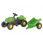Tractor cu pedale Rolly Kid X verde cu remorca