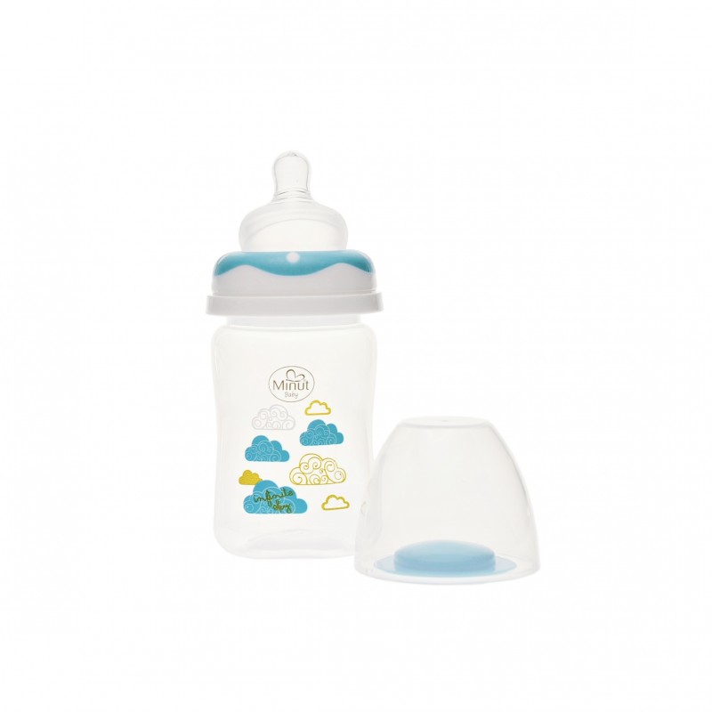 Biberon gat larg Minut Baby cu tetina silicon 150 ml turcoaz - 1 | YEO