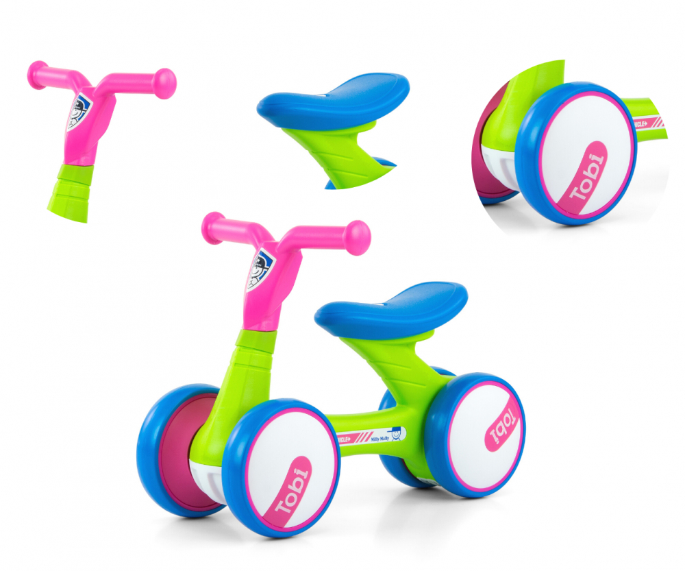 Bicicleta fara pedale Tobi Pink Green Bicicleta imagine noua responsabilitatesociala.ro
