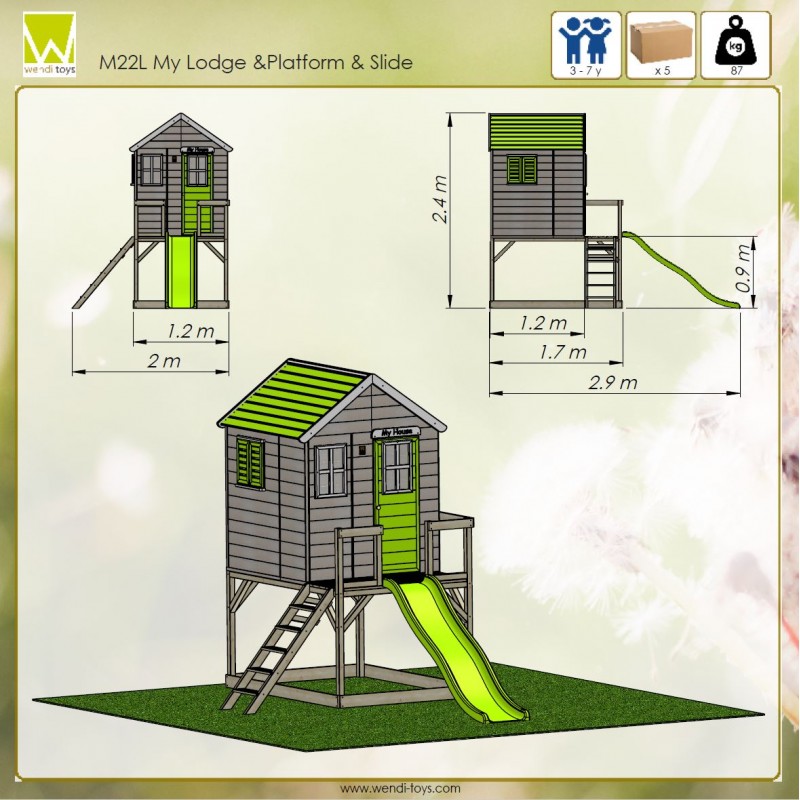 Casuta de gradina Lime Lodge cu platforma si tobogan M22L - 1 | YEO